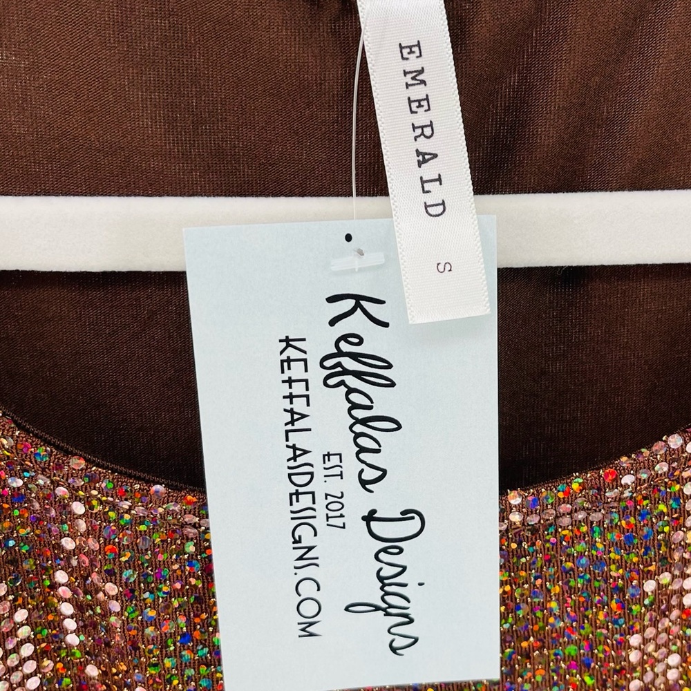 Emerald Brown Iridescent Sparkly Sequin Stretch Knit Sleeveless Top, NWT - Picture 4 of 5